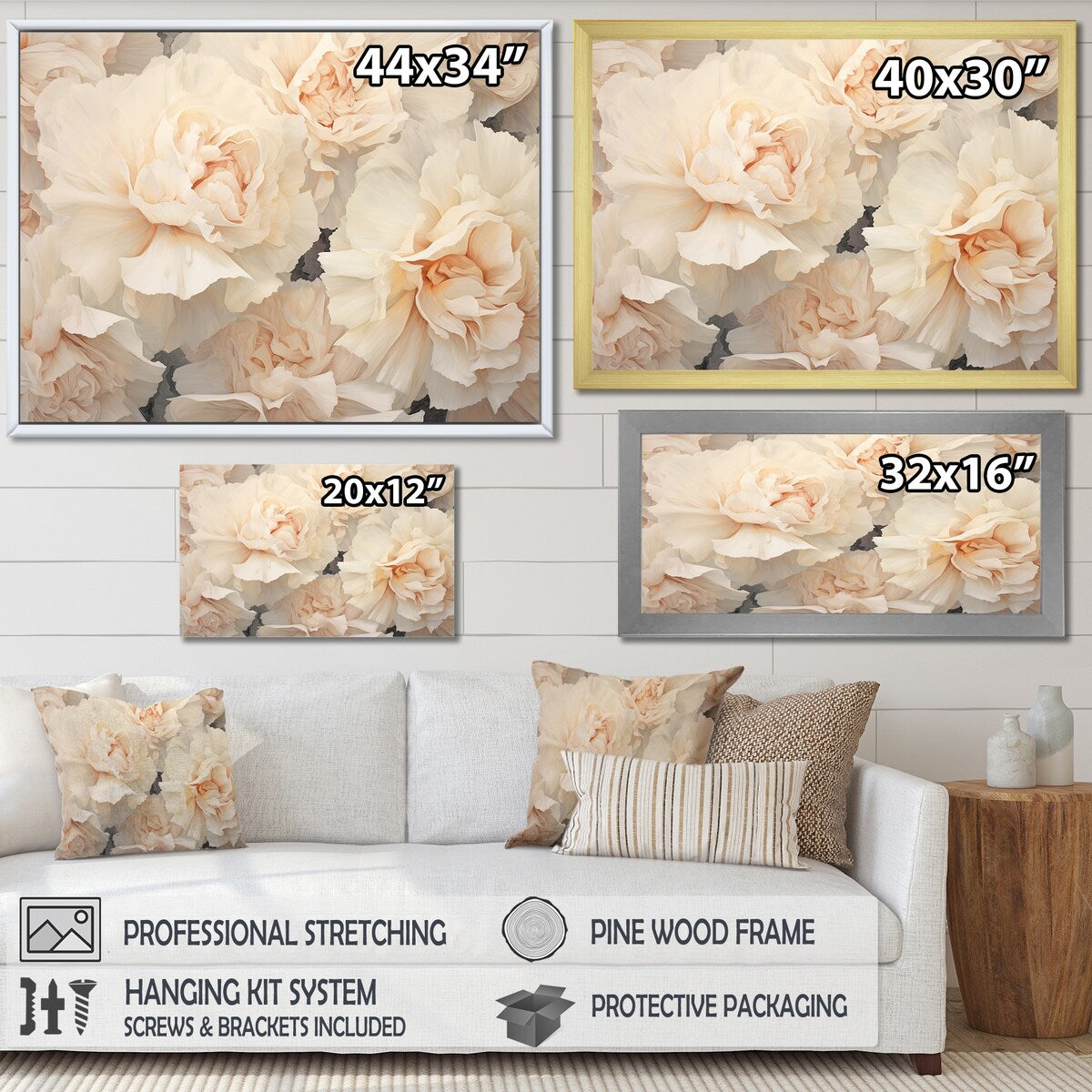 Designart "Beige Carnations Arrangement V" Carnations Wall Art