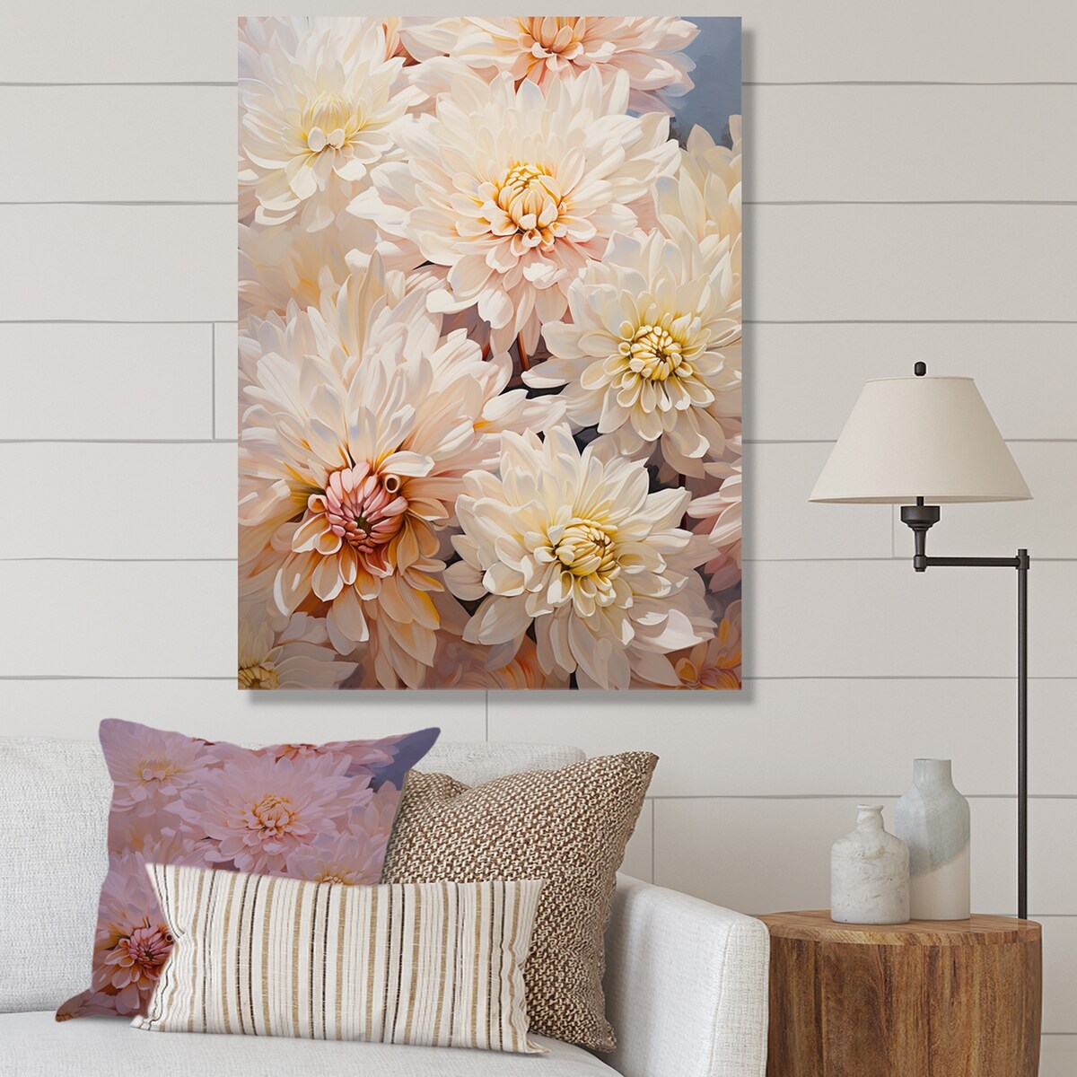 Designart "Beige Chrysanthemums Dream Collage" Chrysanthemums Wall Art
