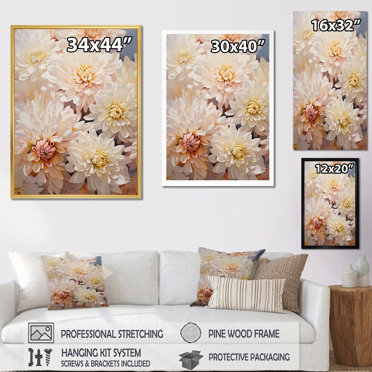 Designart "Beige Chrysanthemums Dream Collage" Chrysanthemums Wall Art