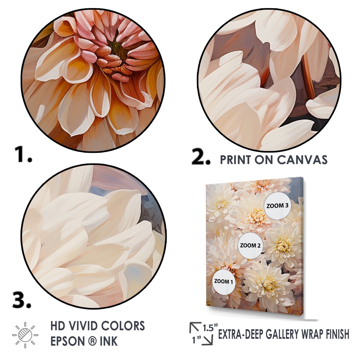 Designart "Beige Chrysanthemums Dream Collage" Chrysanthemums Wall Art