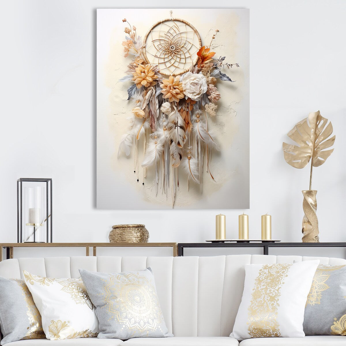 Designart "Beige Enchanting Dreamcatcher I" Dream Catcher Wall Art