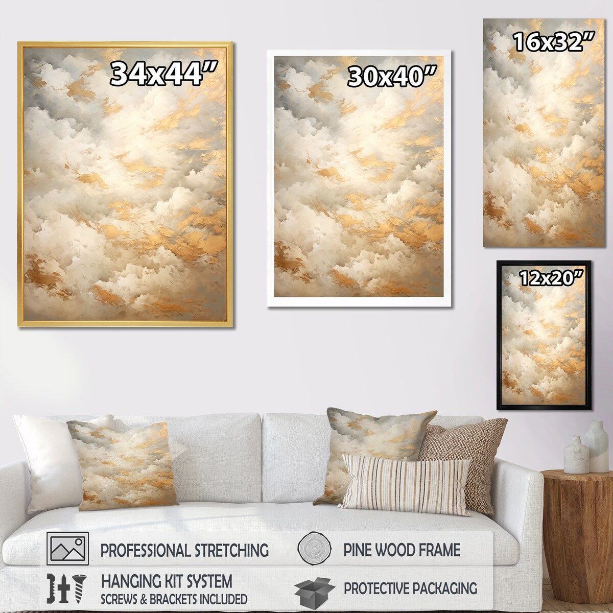 Designart "Beige Gold Minimalism Clouds IV" Clouds Wall Art