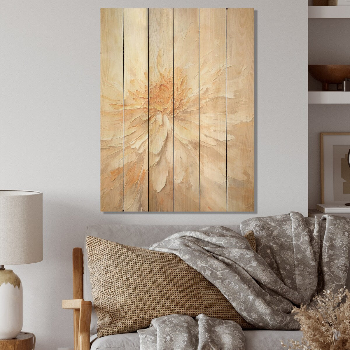 Designart "Beige Marigold Dreams I" Marigold Wood Wall Decor - Traditional Beige Wood Panel On Natural Pine Wood