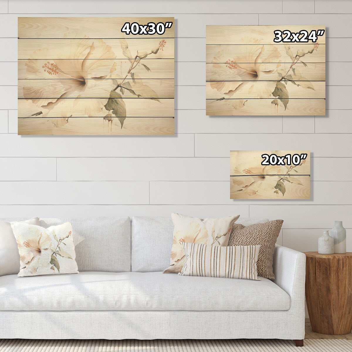 Designart "Beige Minimalism Hibiscus Wonder I" Hibiscus Wood Wall Decor - Traditional Wood Panel On Natural Pine Wood
