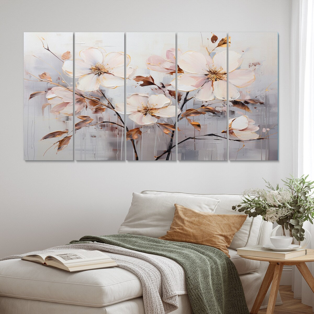 Designart "Beige Minimalist Blossoms I" Abstract Botanicals Metal Wall Décor Set
