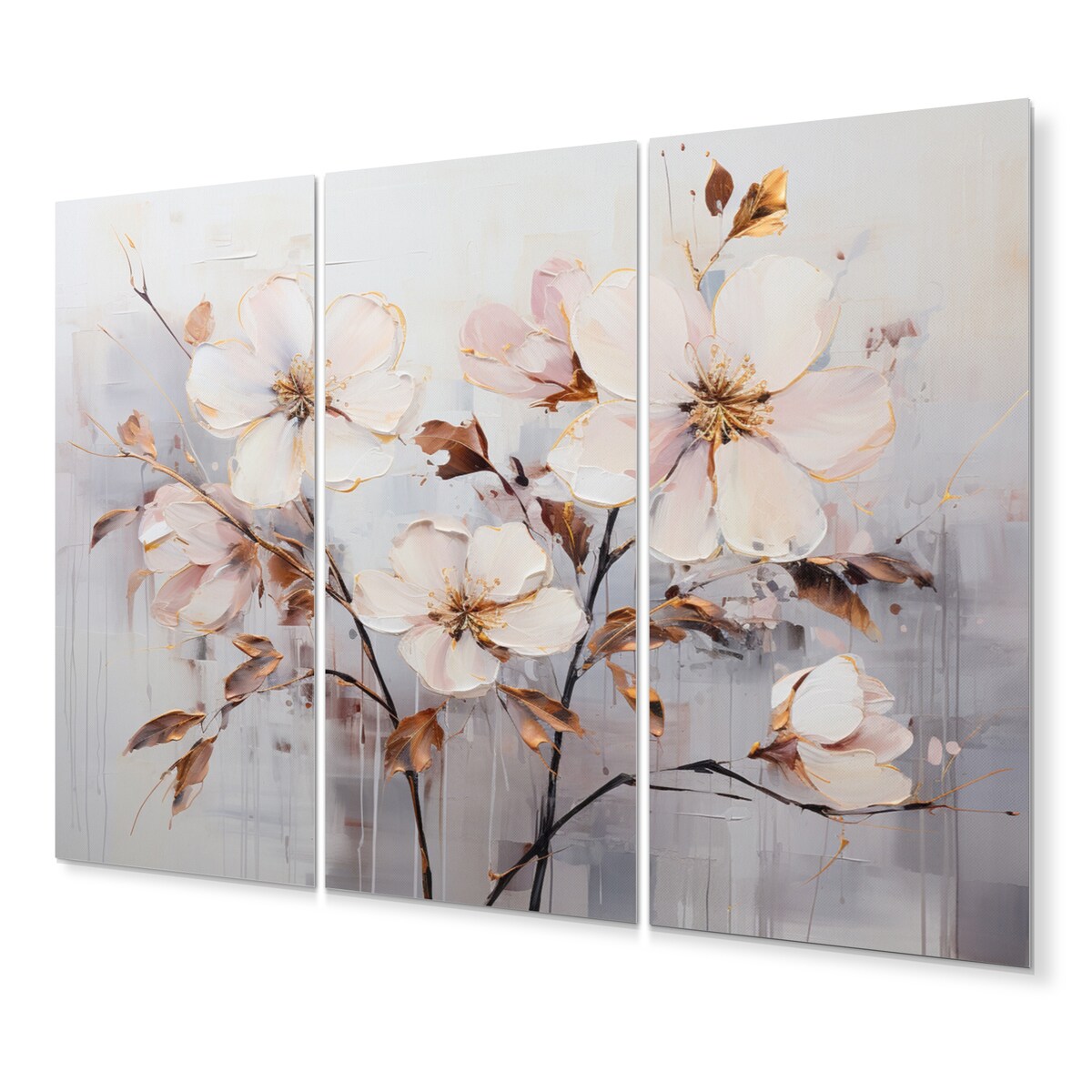 Designart "Beige Minimalist Blossoms I" Abstract Botanicals Metal Wall Décor Set