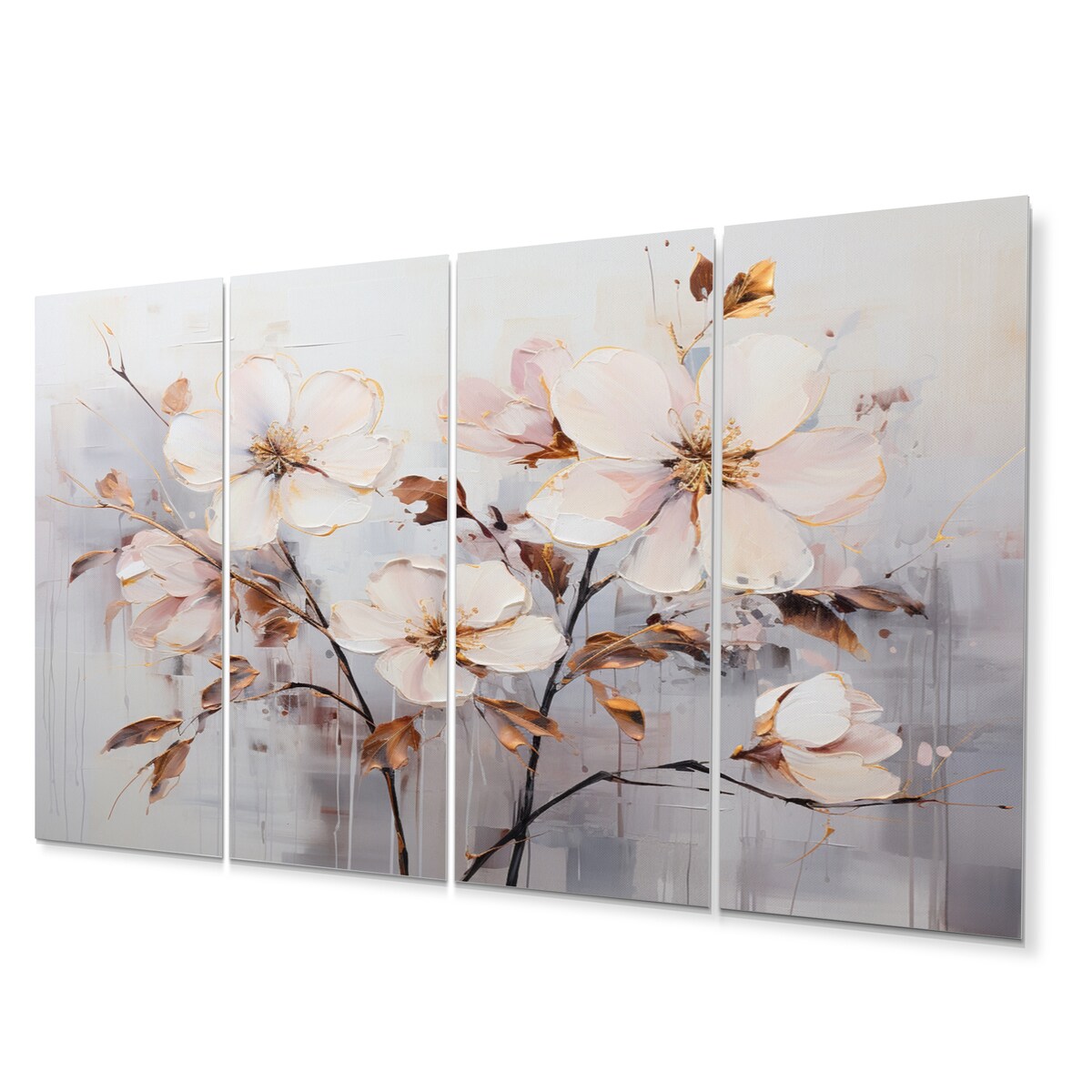 Designart "Beige Minimalist Blossoms I" Abstract Botanicals Metal Wall Décor Set