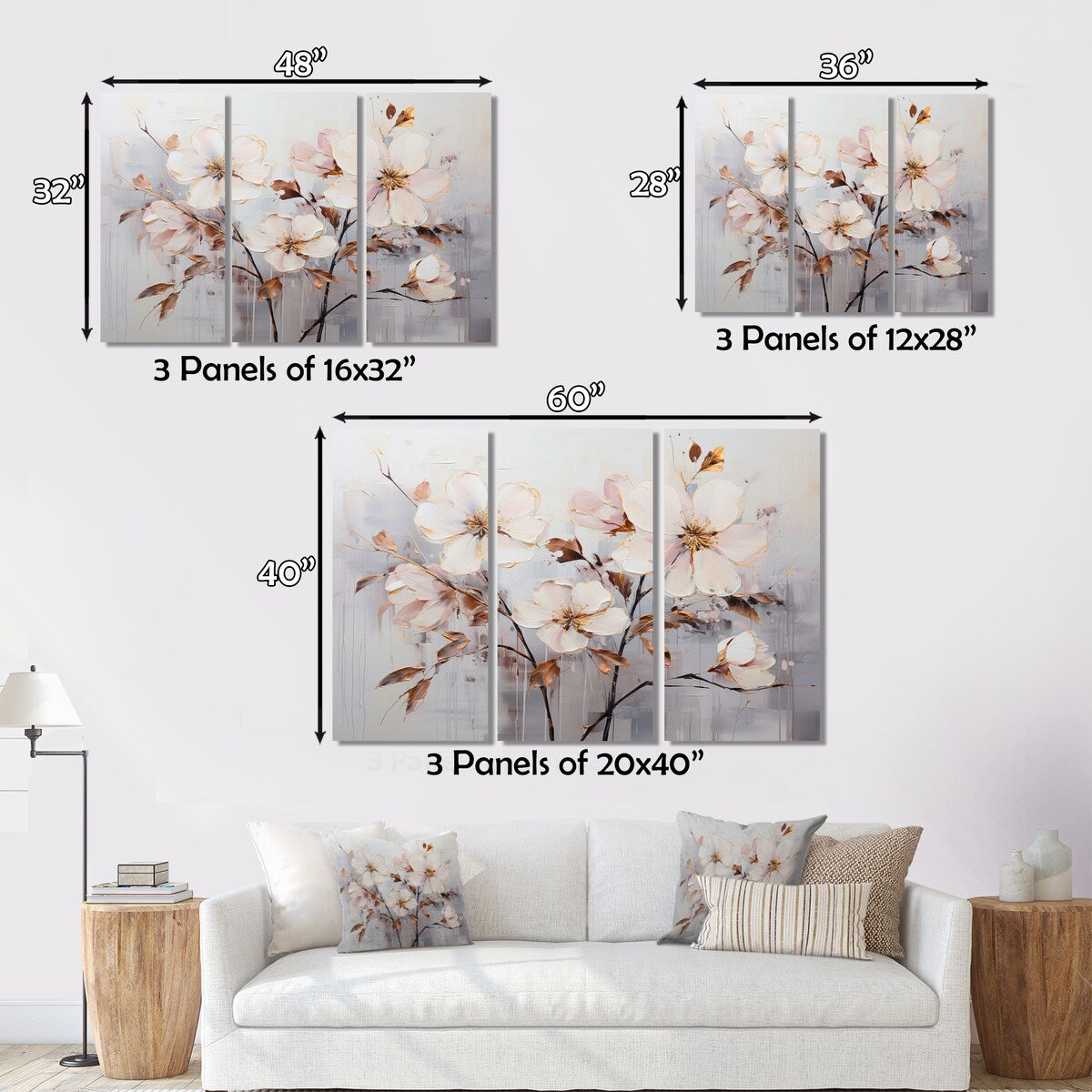 Designart "Beige Minimalist Blossoms I" Abstract Botanicals Metal Wall Décor Set
