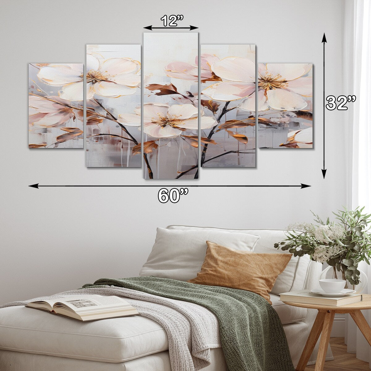 Designart "Beige Minimalist Blossoms I" Abstract Botanicals Metal Wall Décor Set