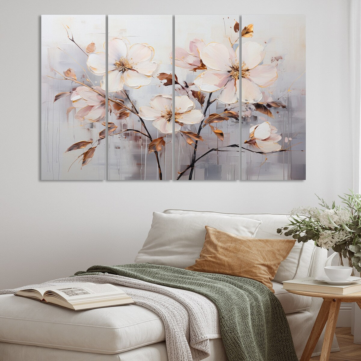 Designart "Beige Minimalist Blossoms I" Abstract Botanicals Metal Wall Décor Set
