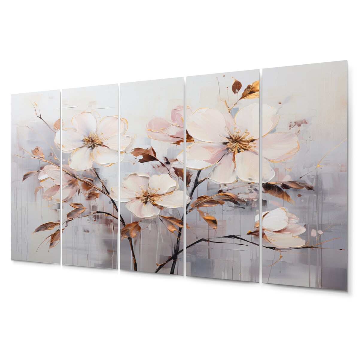 Designart "Beige Minimalist Blossoms I" Abstract Botanicals Metal Wall Décor Set