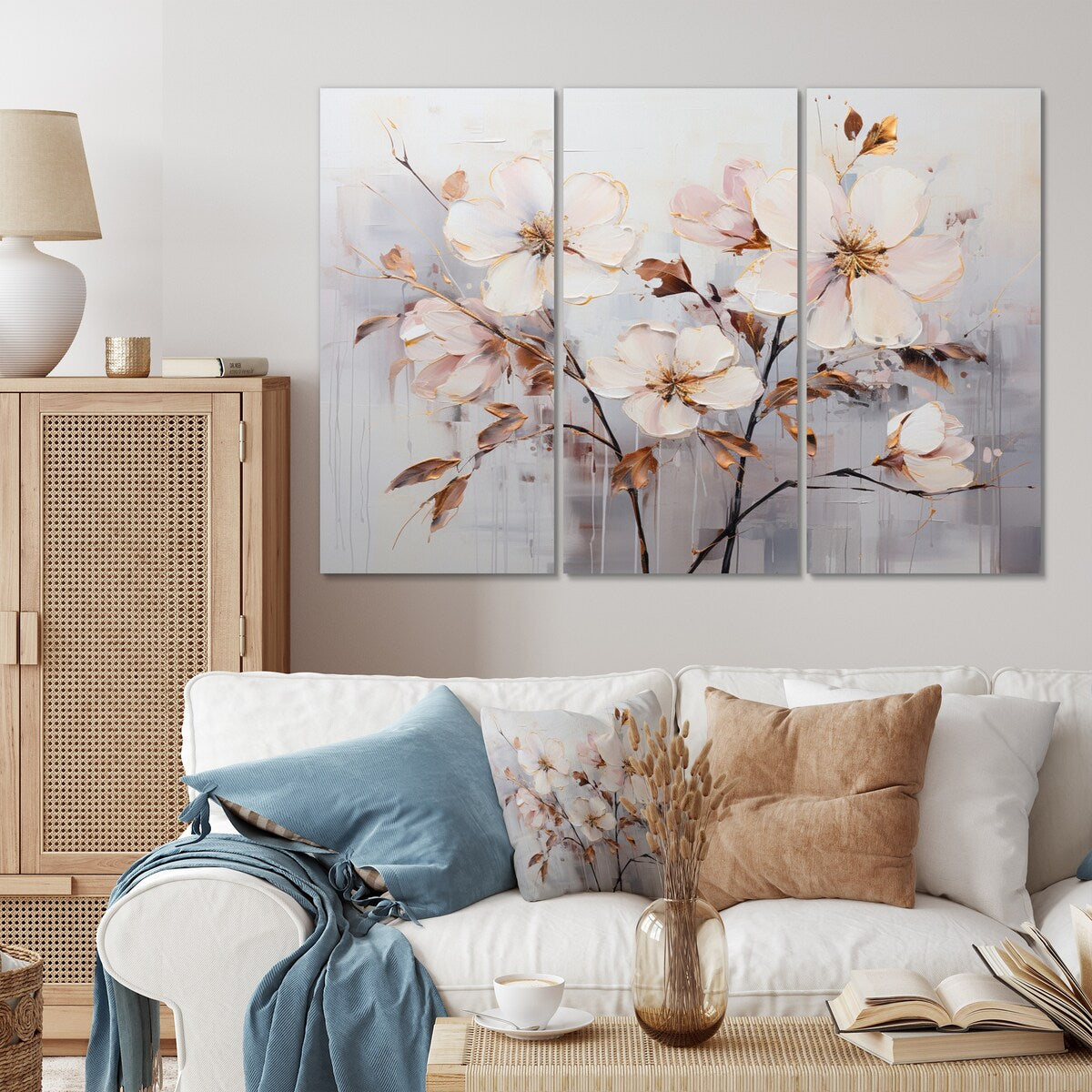 Designart "Beige Minimalist Blossoms I" Abstract Botanicals Metal Wall Décor Set