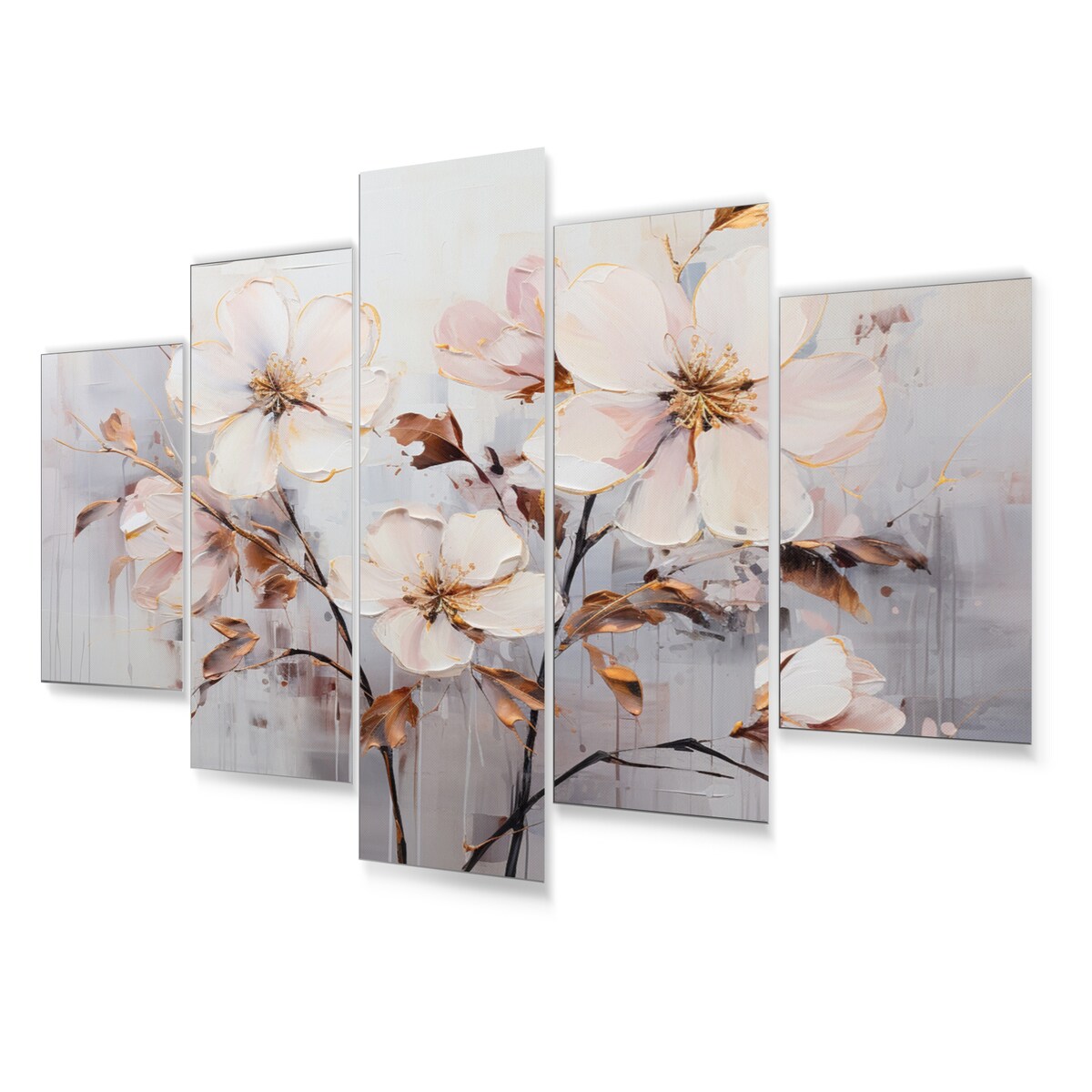Designart "Beige Minimalist Blossoms I" Abstract Botanicals Metal Wall Décor Set