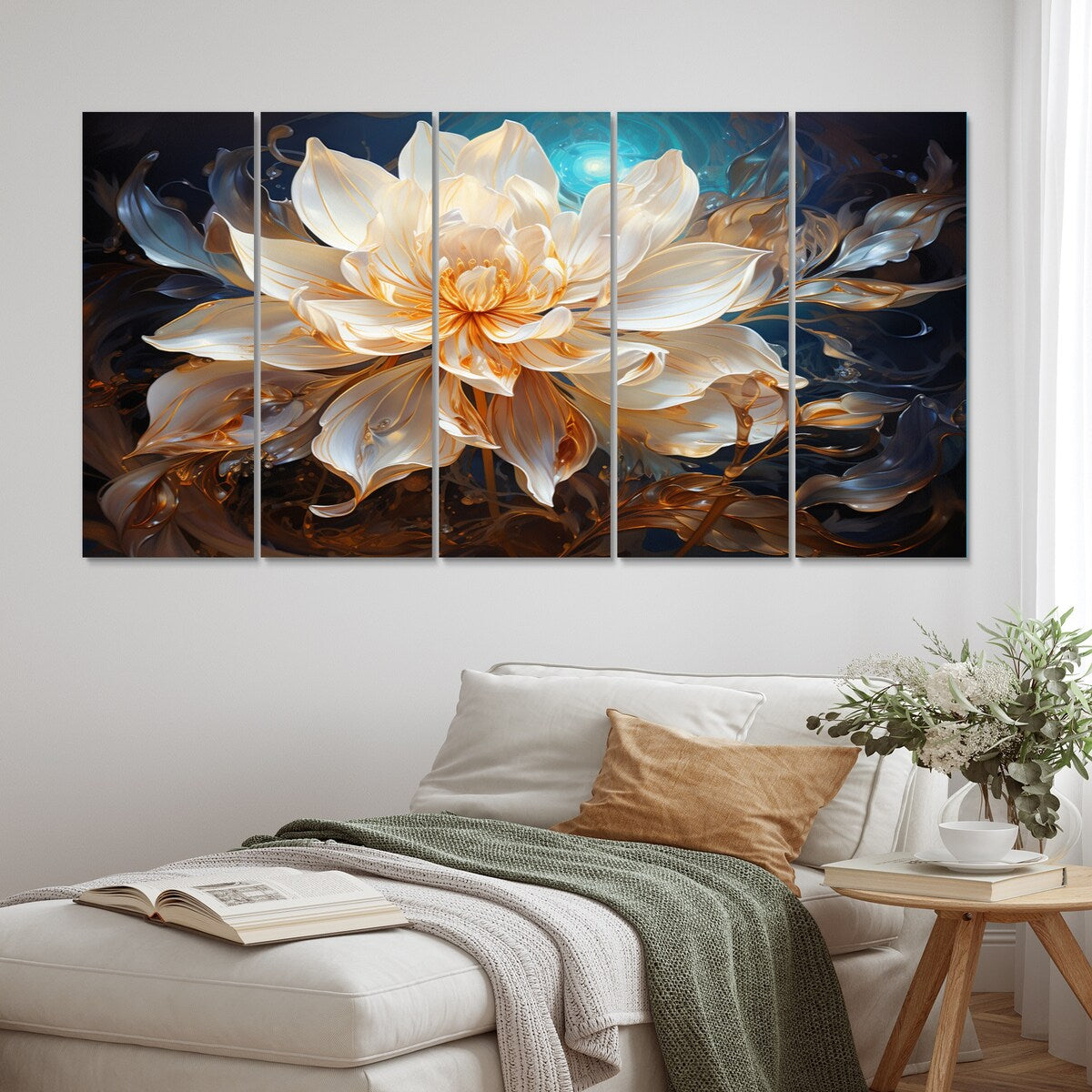 Designart "Beige Teal Abstract Fractal Transcendent Illumination" Modern Art Living Room Set