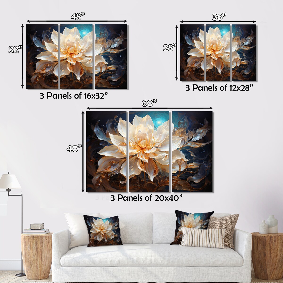 Designart "Beige Teal Abstract Fractal Transcendent Illumination" Modern Art Living Room Set