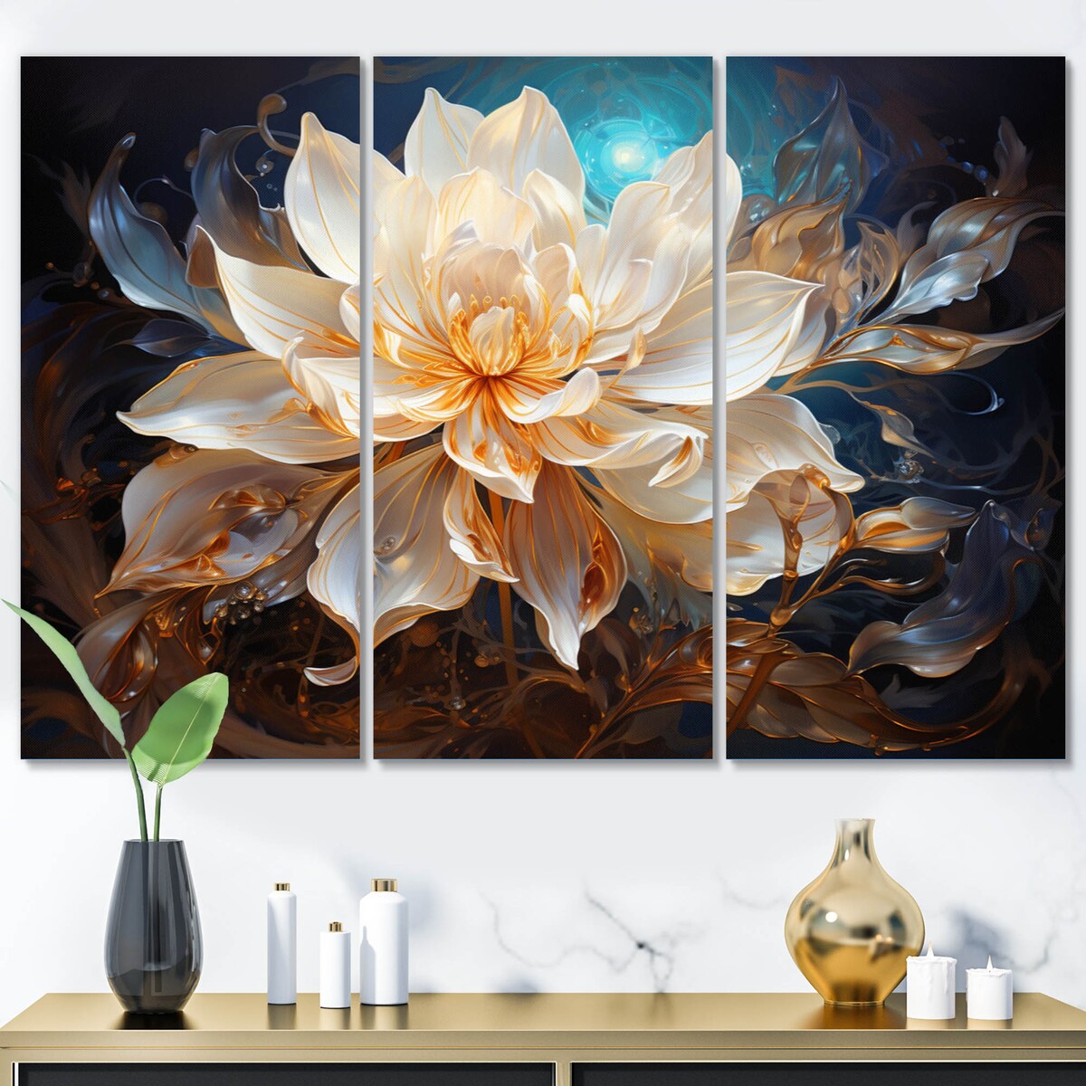 Designart "Beige Teal Abstract Fractal Transcendent Illumination" Modern Art Living Room Set