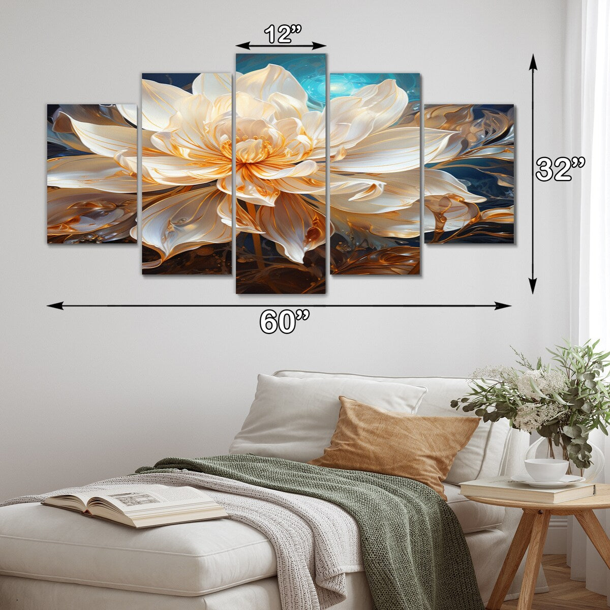 Designart "Beige Teal Abstract Fractal Transcendent Illumination" Modern Art Living Room Set
