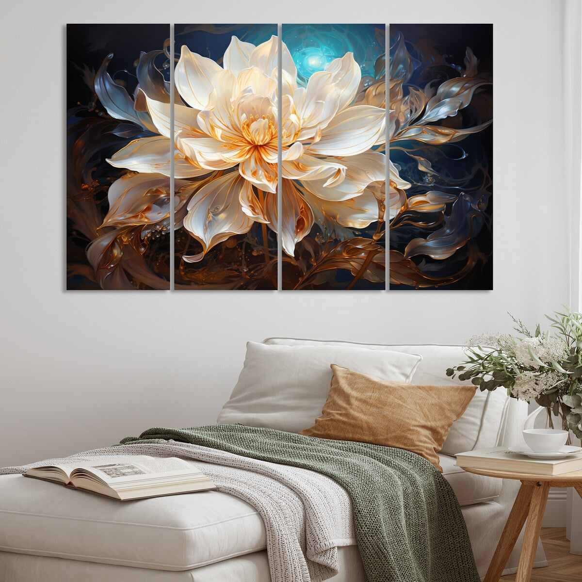 Designart "Beige Teal Abstract Fractal Transcendent Illumination" Modern Art Living Room Set