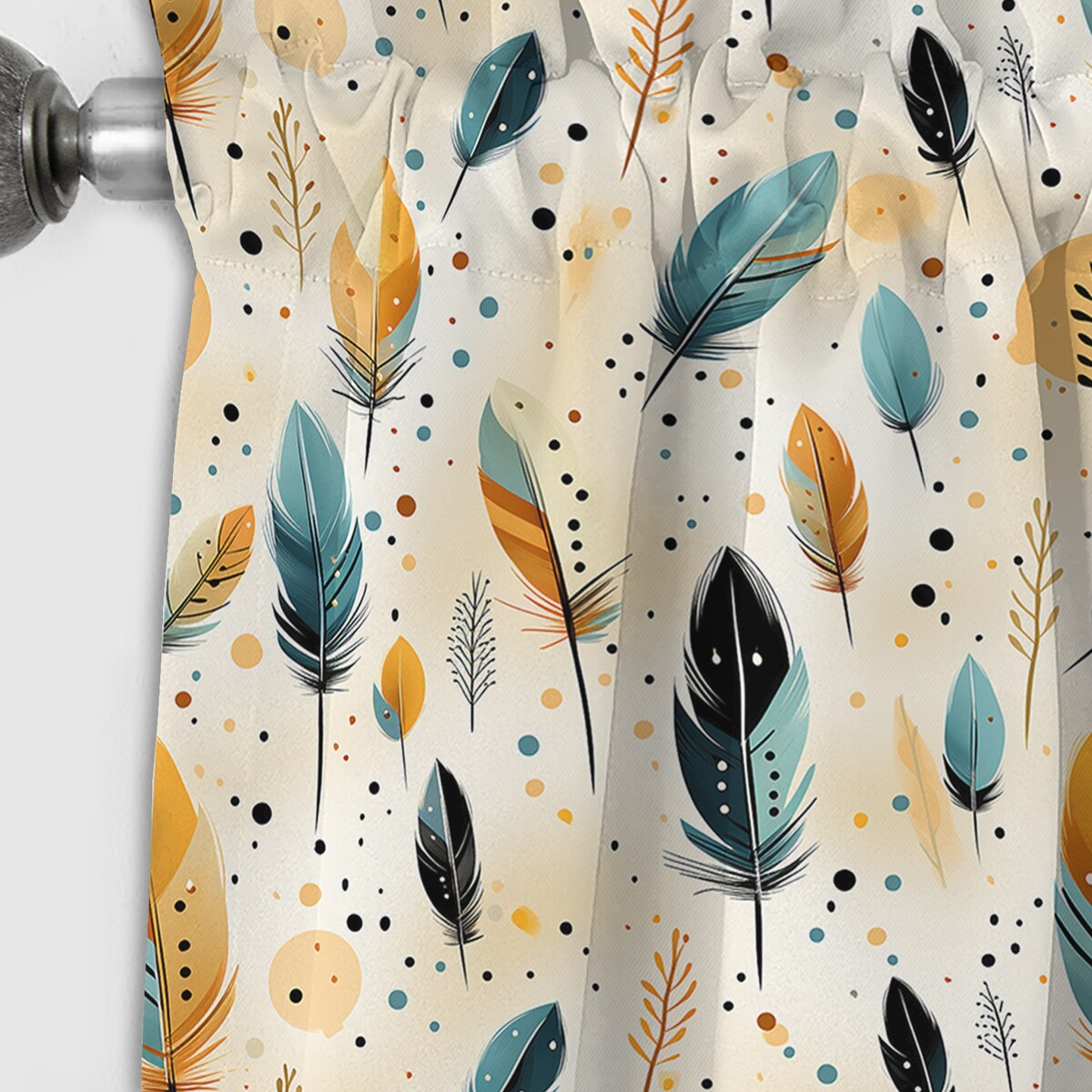 Designart "Beige Urban Nomadic Feathers Pattern" Boho Blackout Curtain For Living Room Décor