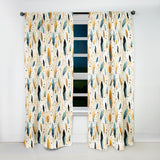 Designart "Beige Urban Nomadic Feathers Pattern" Boho Blackout Curtain For Living Room Décor