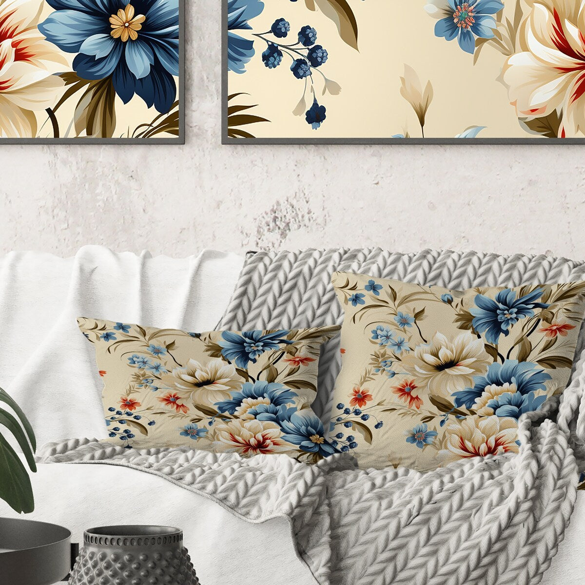 Designart "Beige Vintage Chic Peonies Pattern I" Floral Printed Throw Pillow