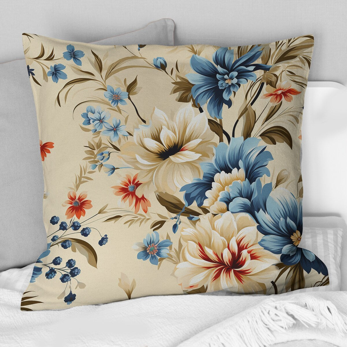 Designart "Beige Vintage Chic Peonies Pattern I" Floral Printed Throw Pillow