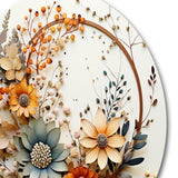 Designart "Beige and Orange Floral Wreath I" Floral Metal Circle Wall Art