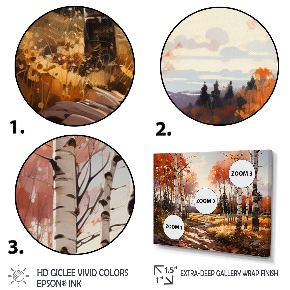 Designart "Birch Woods Gilded Pathway V" Tree Birch Art Living Room Set