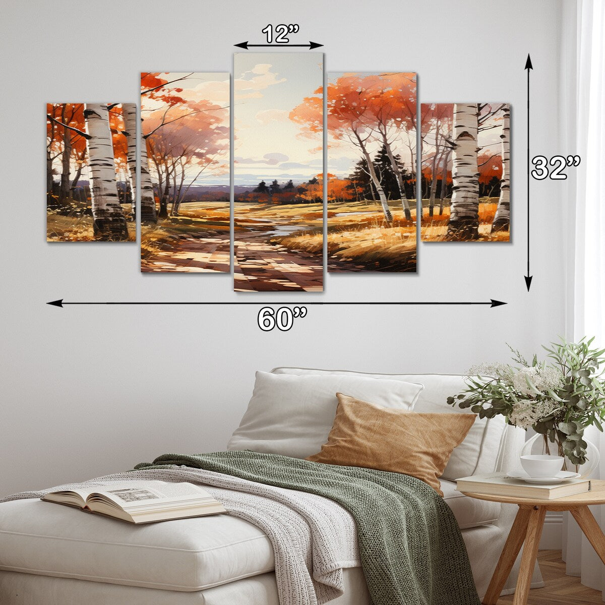 Designart "Birch Woods Gilded Pathway V" Tree Birch Art Living Room Set