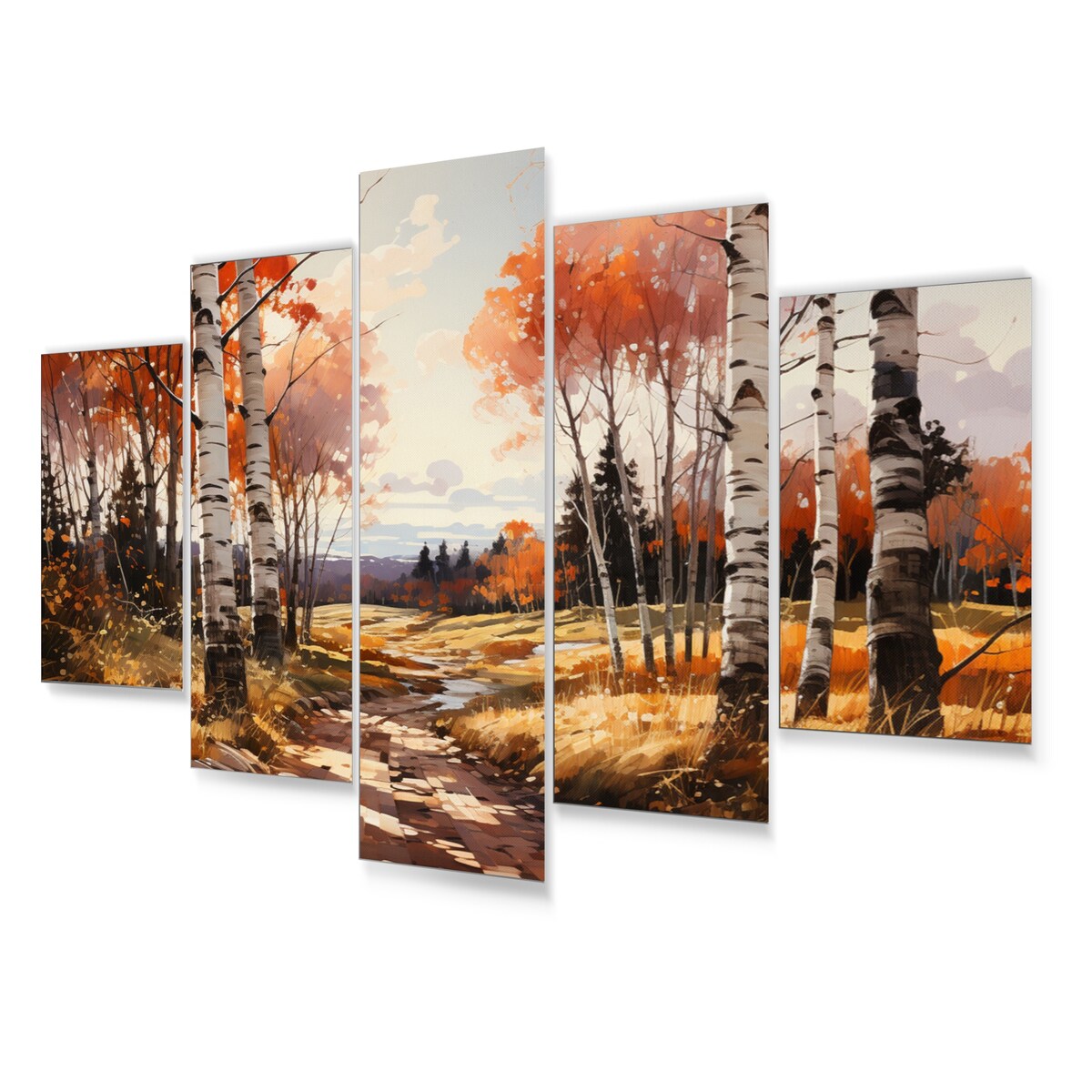 Designart "Birch Woods Gilded Pathway V" Tree Birch Art Living Room Set