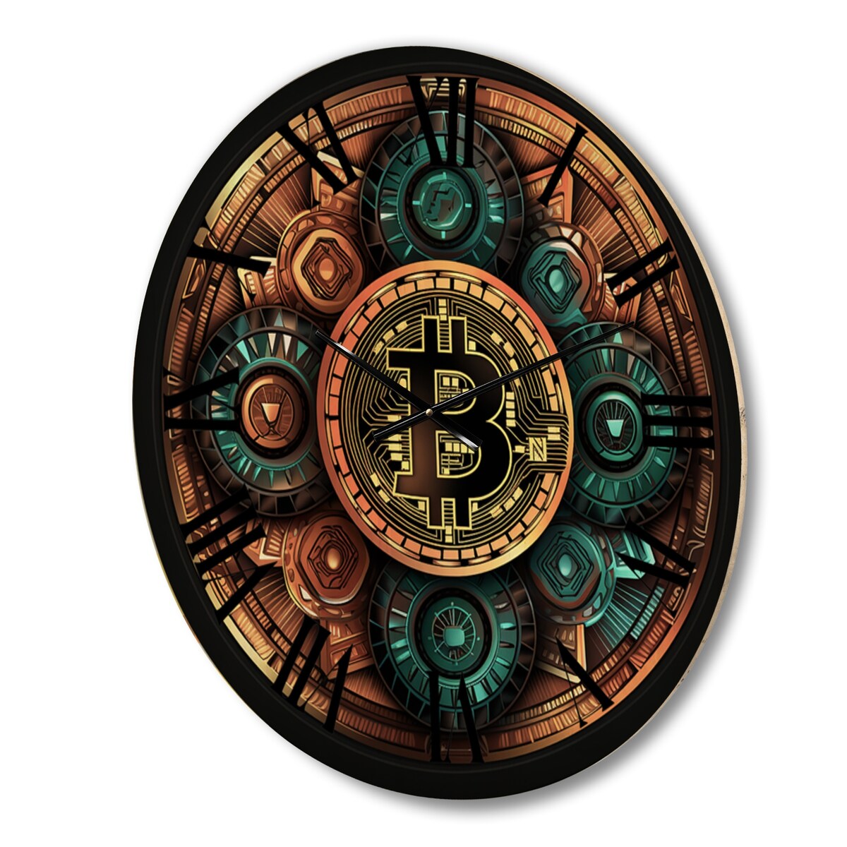 Designart "Bitcoin Crypto Seal I" Modern Geometric Oversized Wood Wall Clock