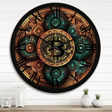 Designart "Bitcoin Crypto Seal I" Modern Geometric Oversized Wood Wall Clock