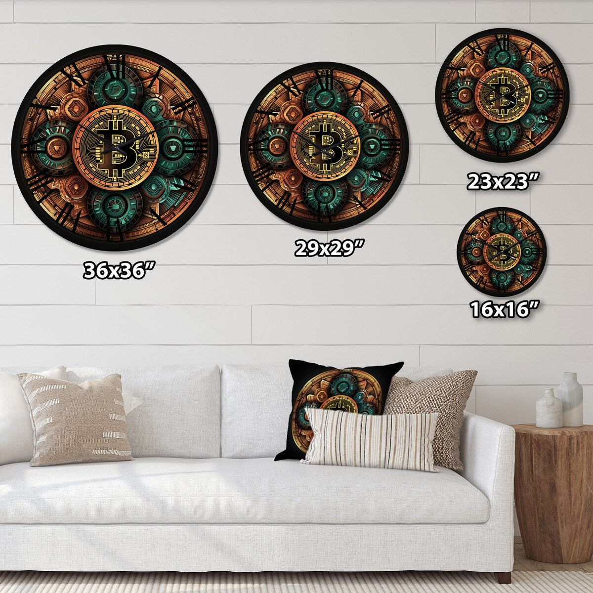 Designart "Bitcoin Crypto Seal I" Modern Geometric Oversized Wood Wall Clock