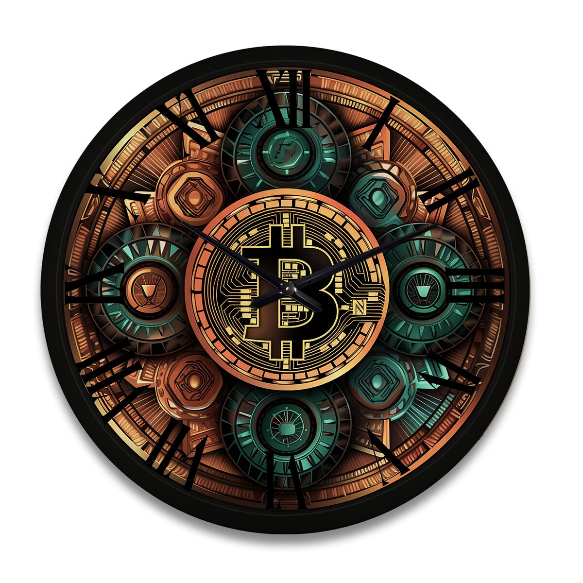 Designart "Bitcoin Crypto Seal I" Modern Geometric Oversized Wood Wall Clock