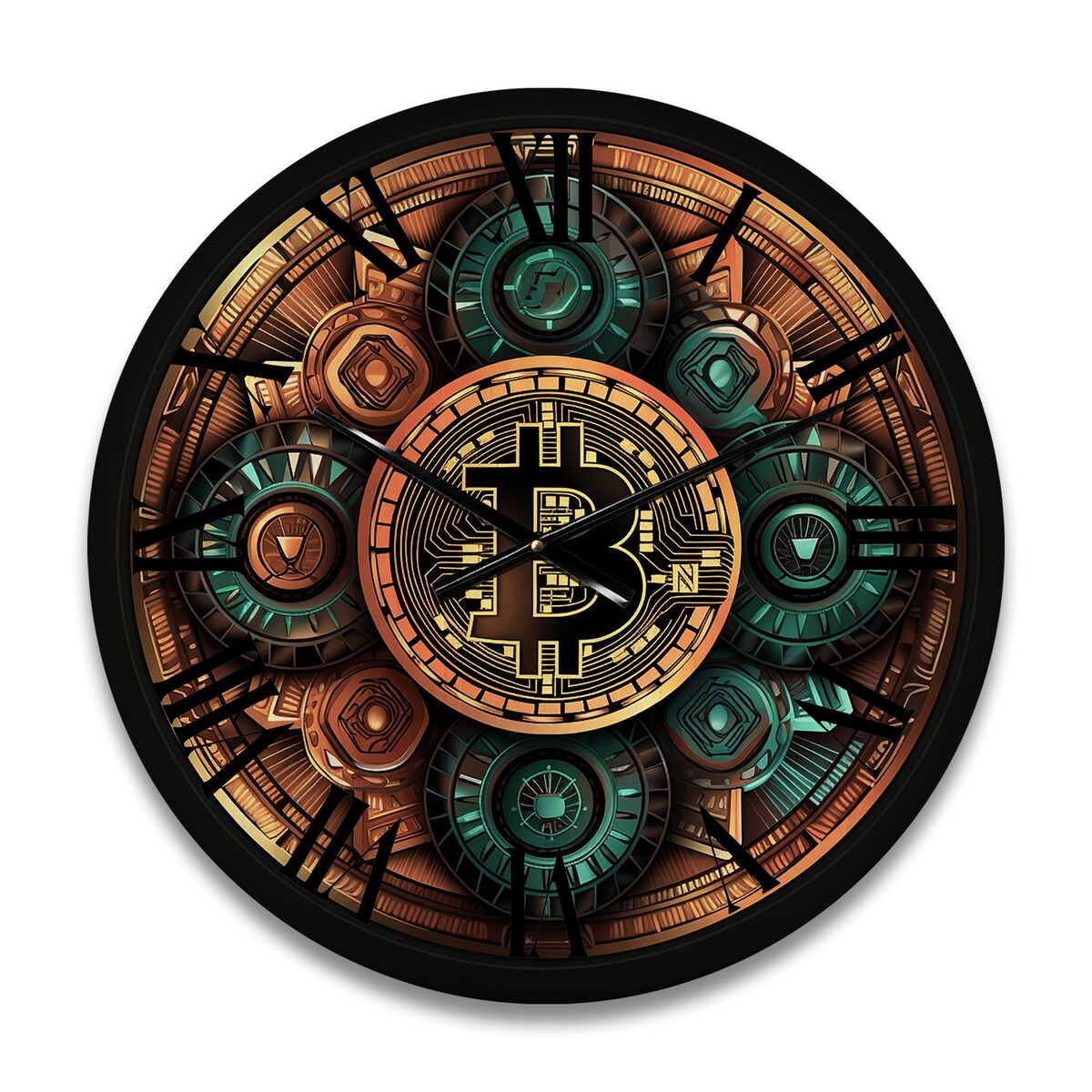 Designart "Bitcoin Crypto Seal I" Modern Geometric Oversized Wood Wall Clock