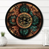 Designart "Bitcoin Crypto Seal I" Modern Geometric Oversized Wood Wall Clock