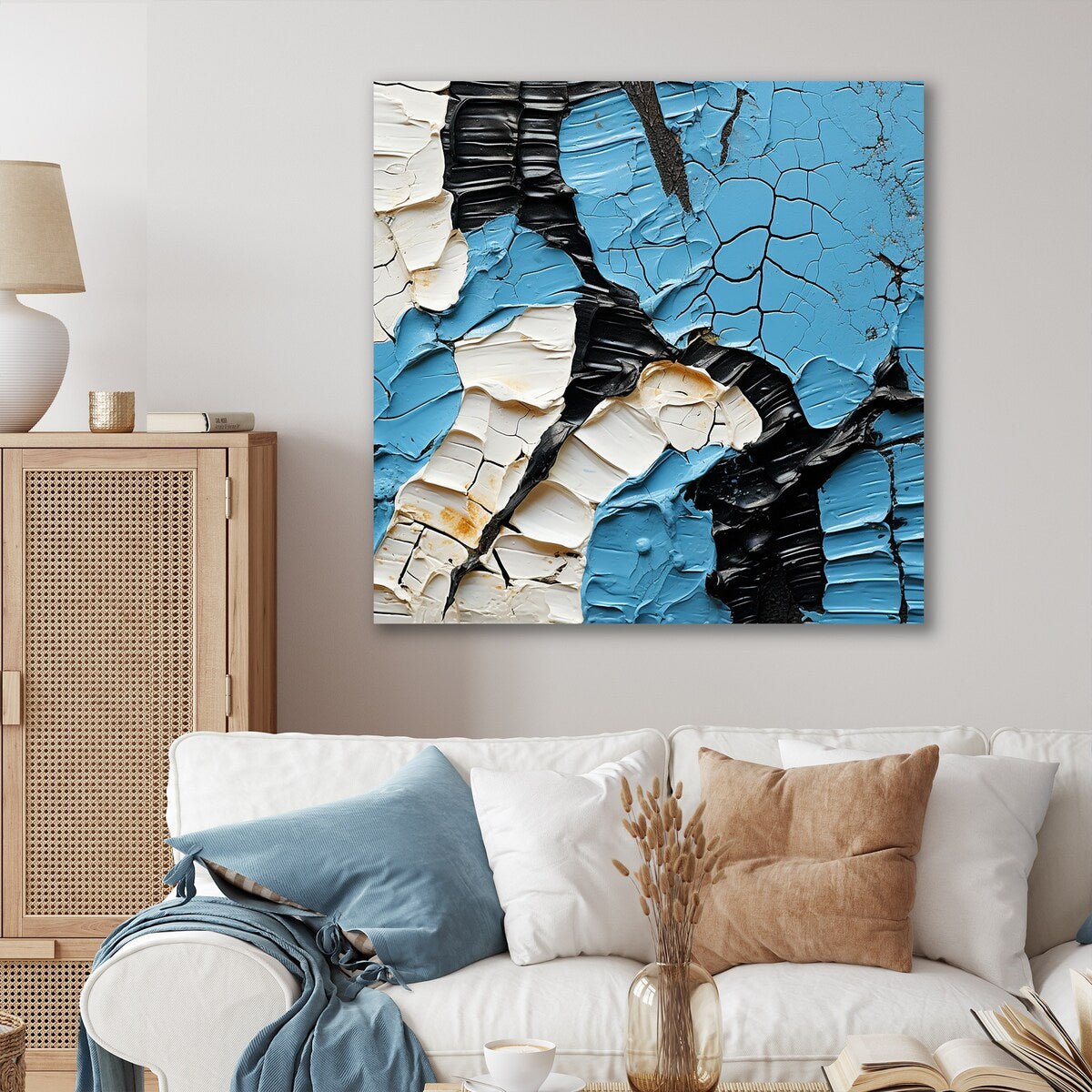 Designart "Black And Blue Paint Stroke Fight" Abstract Shapes Wall Art