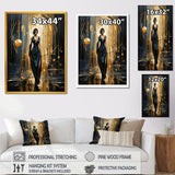 Designart "Black And Gold Ballroom Woman II" Fashion Black Wall Decor - Glam Entryway Framed Wall Art Print