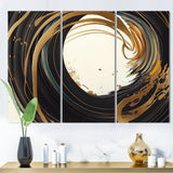 Designart "Black And Gold Circle I" Modern Spiral Canvas Art Print - 3 Panels