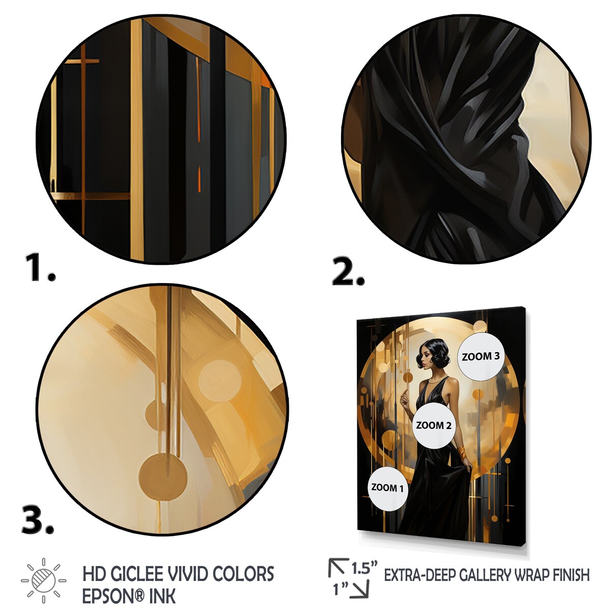 Designart "Black And Gold Elegant Woman Portrait II" Woman Wall Décor Black - Modern Print Art For Living Room