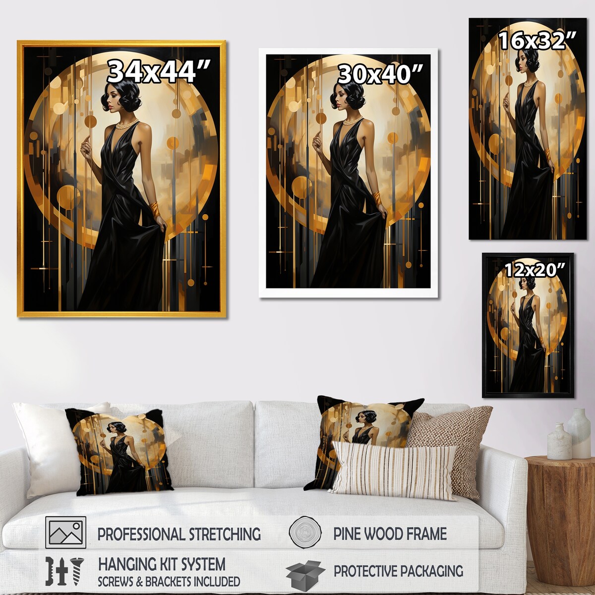 Designart "Black And Gold Elegant Woman Portrait II" Woman Wall Décor Black - Modern Print Art For Living Room
