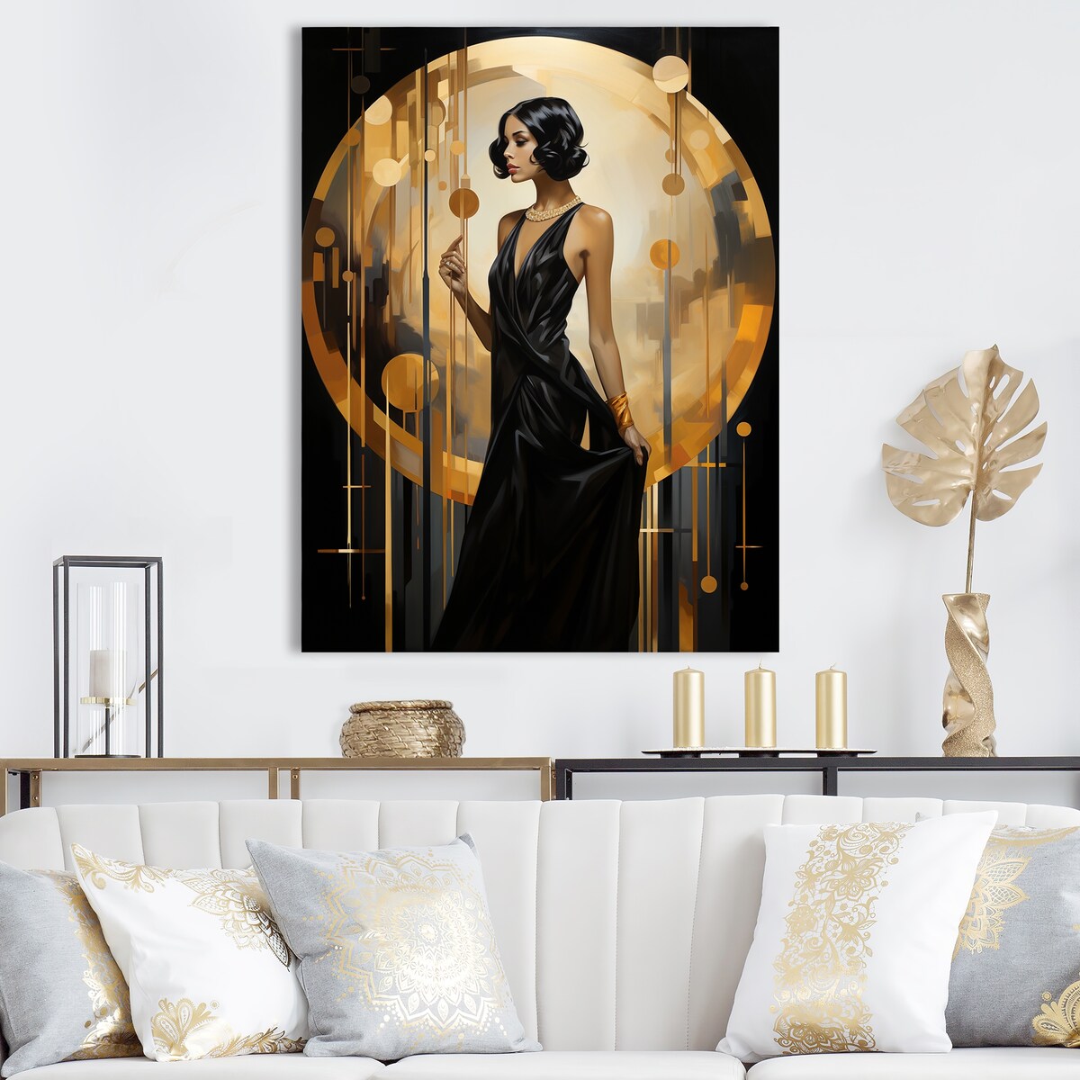 Designart "Black And Gold Elegant Woman Portrait II" Woman Wall Décor Black - Modern Print Art For Living Room