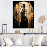 Designart "Black And Gold Elegant Woman Portrait II" Woman Wall Décor Black - Modern Print Art For Living Room