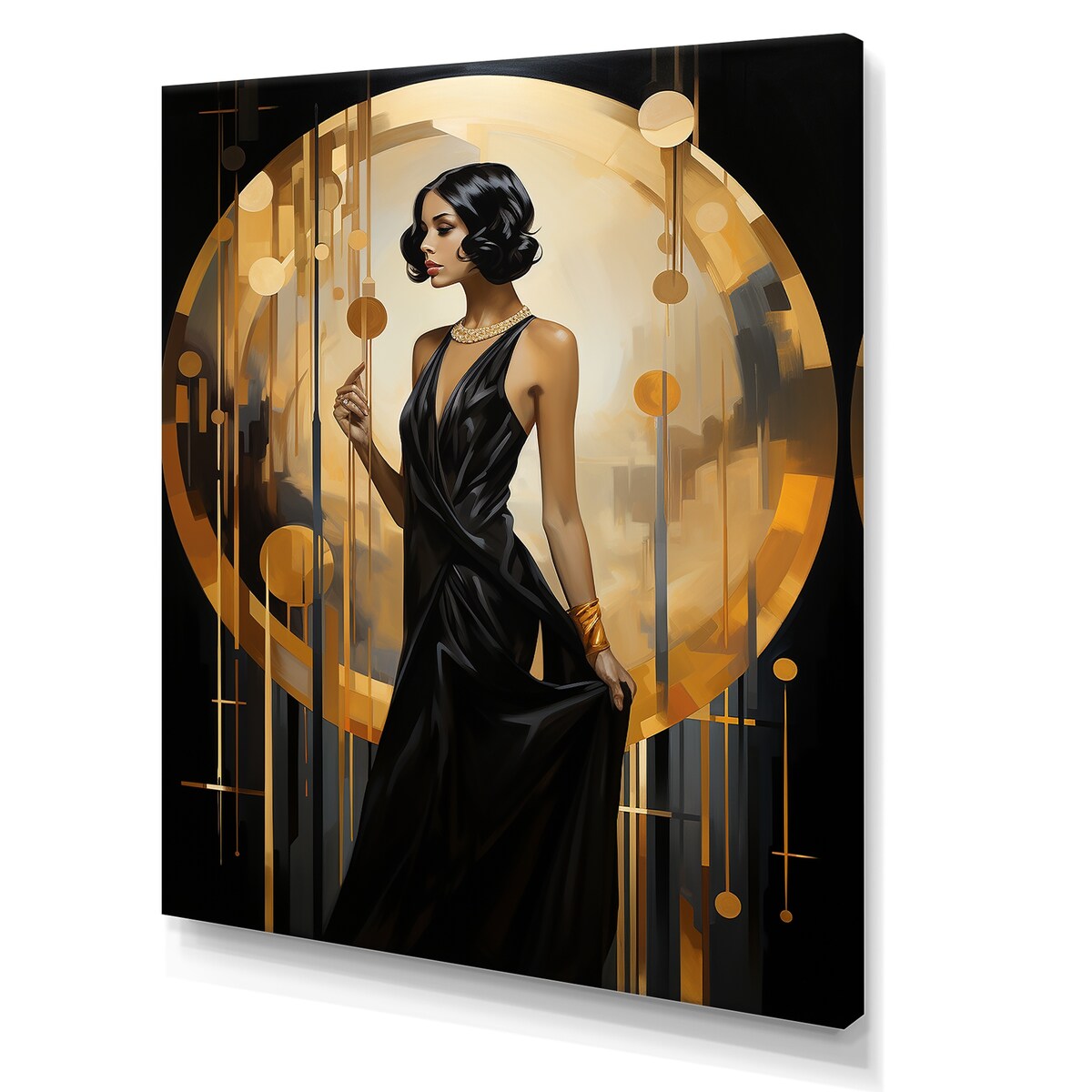 Designart "Black And Gold Elegant Woman Portrait II" Woman Wall Décor Black - Modern Print Art For Living Room