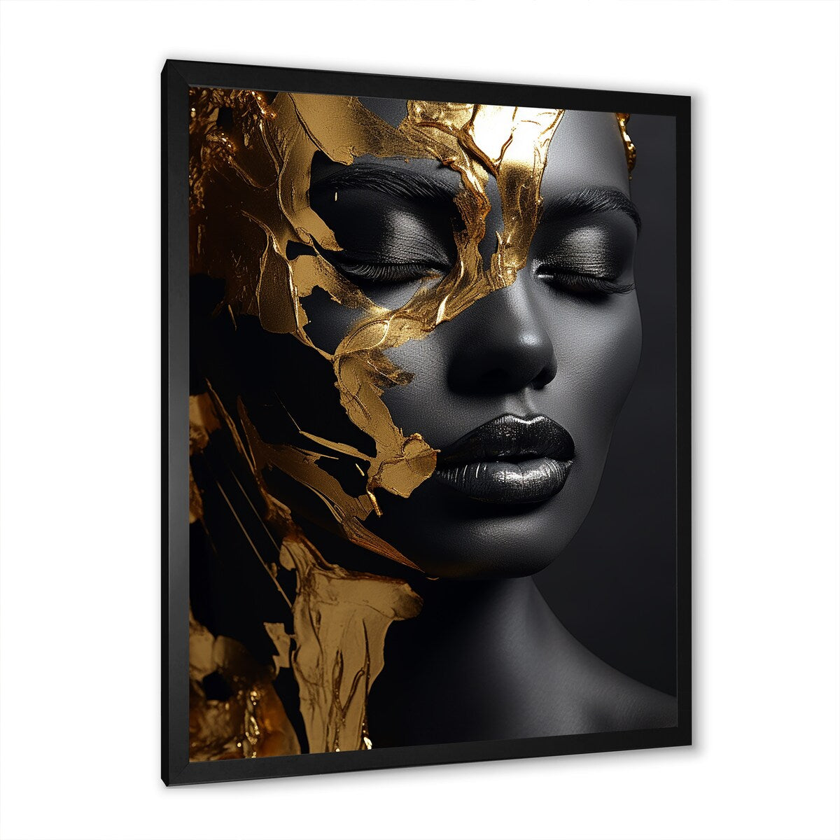 Designart "Black And Gold Gilded Woman Photo III" Woman Wall Decor Gold - Glam Living Room Framed Canvas Art