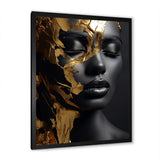 Designart "Black And Gold Gilded Woman Photo III" Woman Wall Decor Gold - Glam Living Room Framed Canvas Art