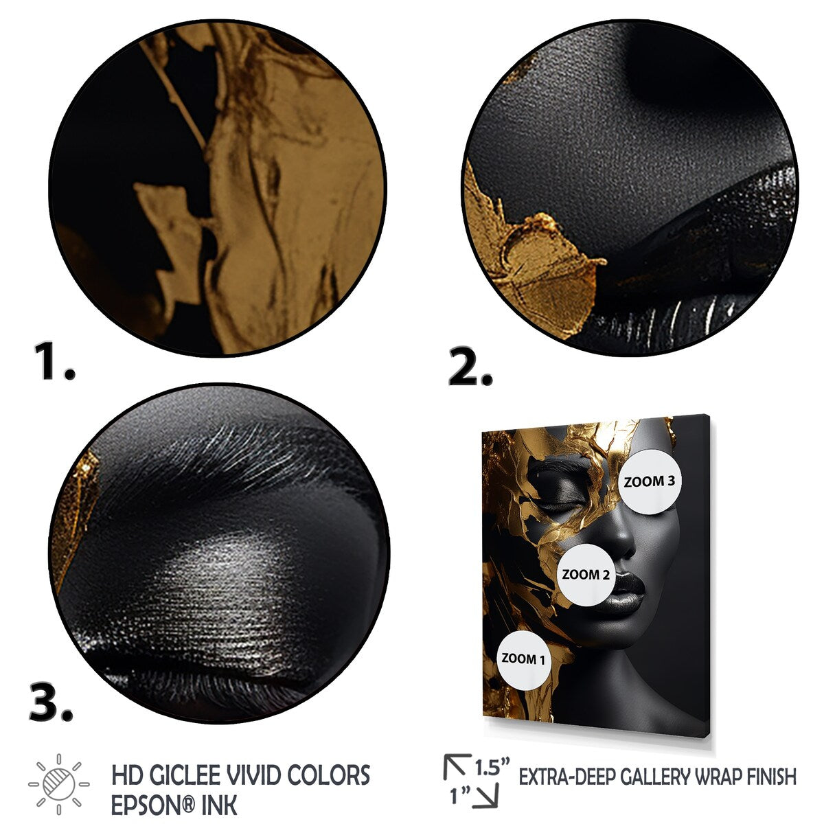 Designart "Black And Gold Gilded Woman Photo III" Woman Wall Decor Gold - Glam Living Room Framed Canvas Art