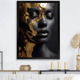 Designart "Black And Gold Gilded Woman Photo III" Woman Wall Decor Gold - Glam Living Room Framed Canvas Art