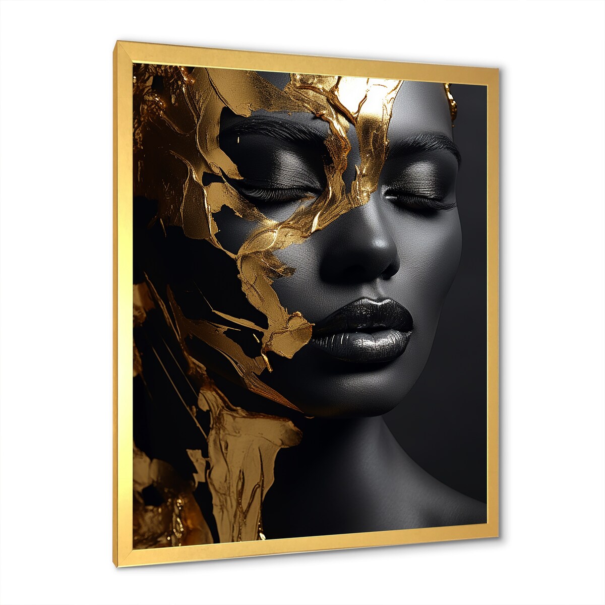 Designart "Black And Gold Gilded Woman Photo III" Woman Wall Decor Gold - Glam Living Room Framed Canvas Art