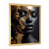 Designart "Black And Gold Gilded Woman Photo III" Woman Wall Decor Gold - Glam Living Room Framed Canvas Art